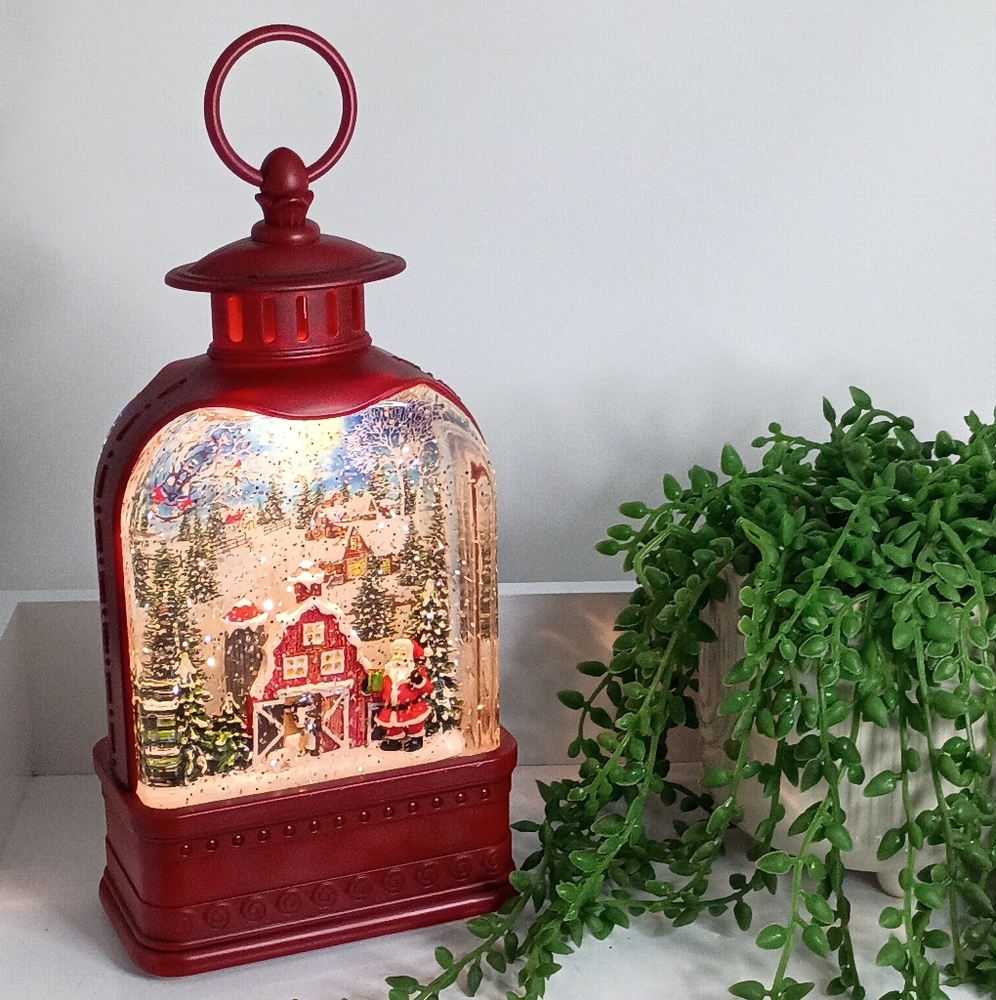 Festive Red Holiday Lantern with Santa Scene - Picture 3 of 8